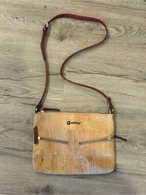 Natural Cork Crossbody Bag with Brown Strap